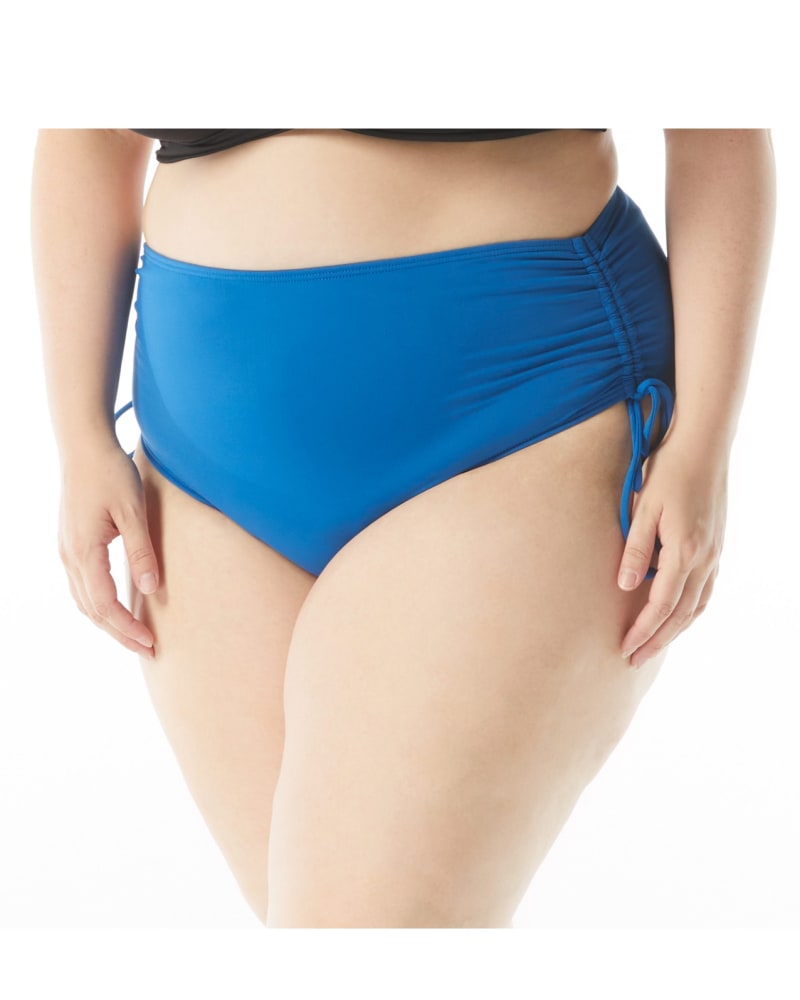 Front of a model wearing a size 16W Hayden Side Tie Bikini Bottoms in BLUE BLISS by Beach House Woman. | dia_product_style_image_id:282024